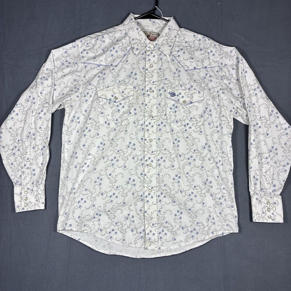 Wrangler Vintage Pearl Snap Shirt White & Blue Paisley Men’s Large Tall